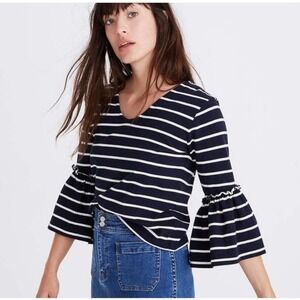 Madewell NWT Irwin Stripe Ruffle Bell Sleeve Relaxed Size XS